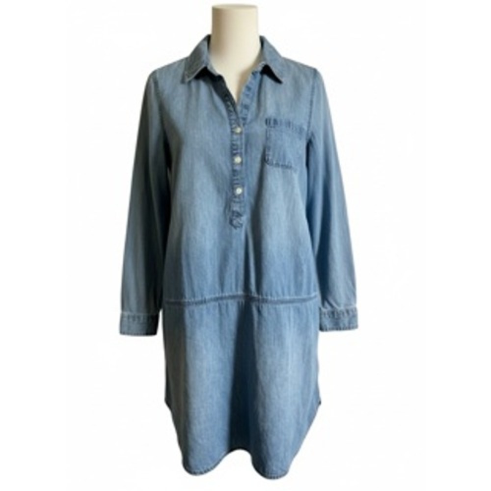 Gap Denim Shirt Dress Womens XS Light Wash Blue Long Sleeve Drop Waist Mini